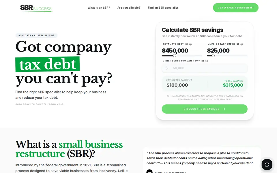 Homepage of sbrsuccess.com.au